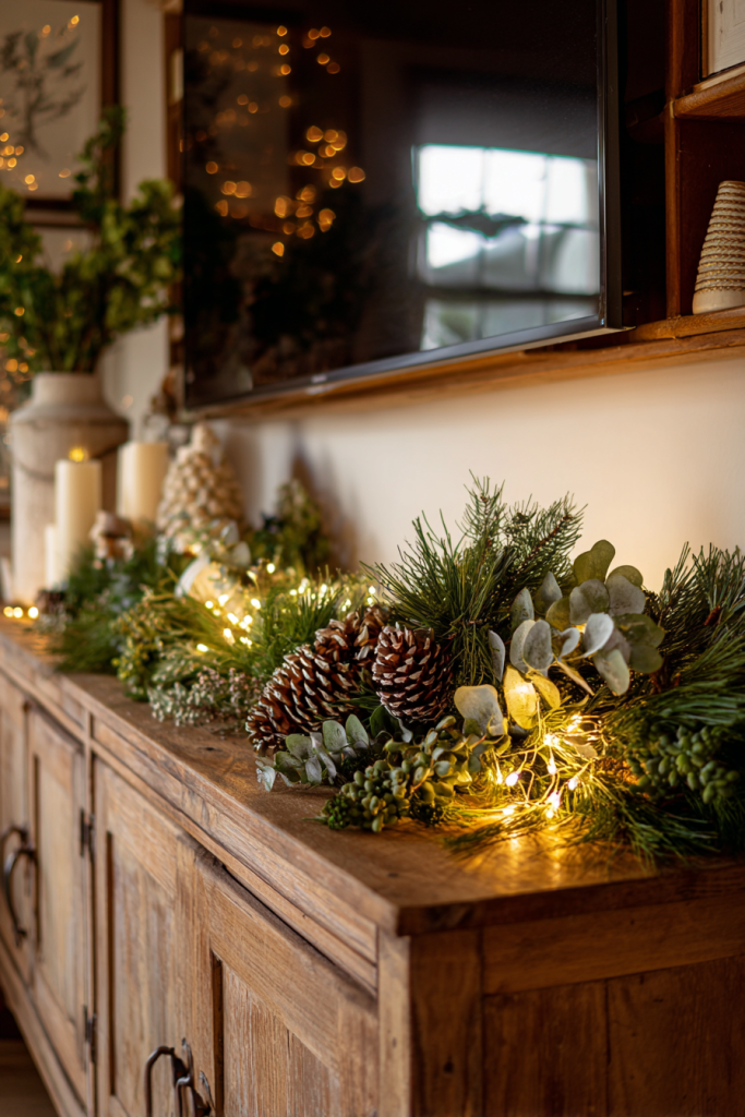 TV stand Christmas decor