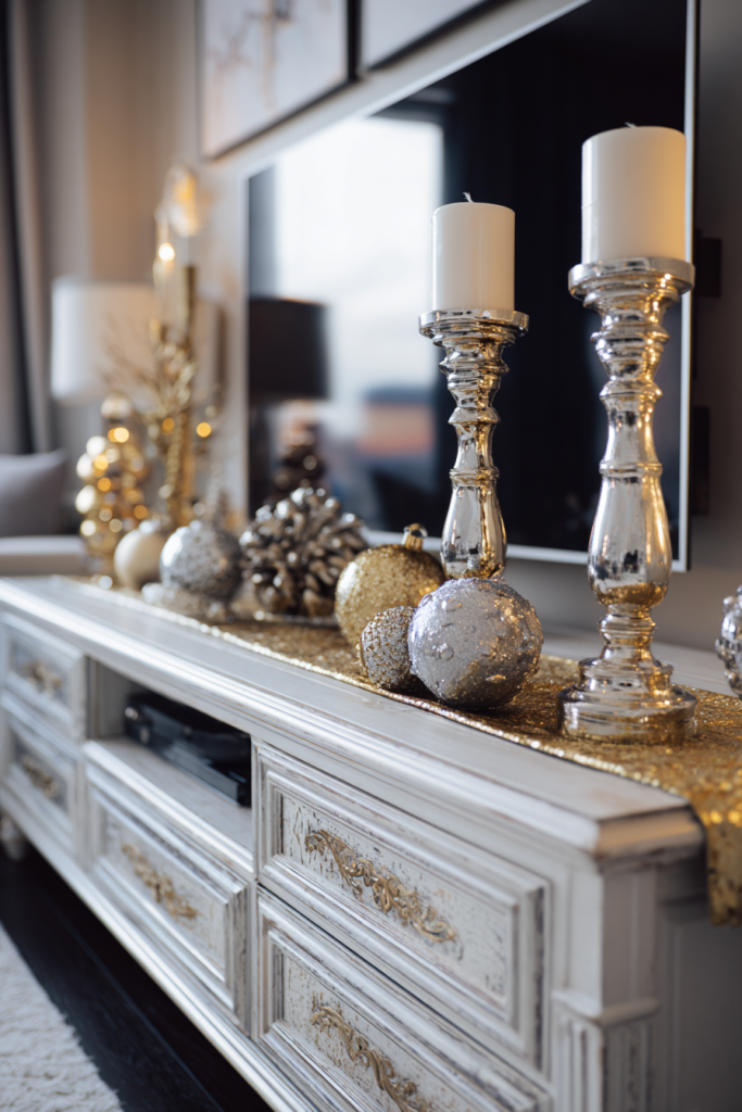 TV stand Christmas decor