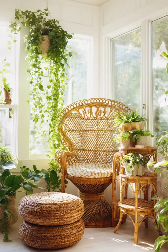 13. A Serene Botanical Haven: Rattan Elegance Meets Verdant Charm